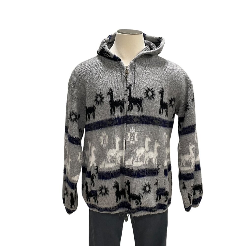 Gray Alpaca Patterned Zip-Up Sweater - image 14